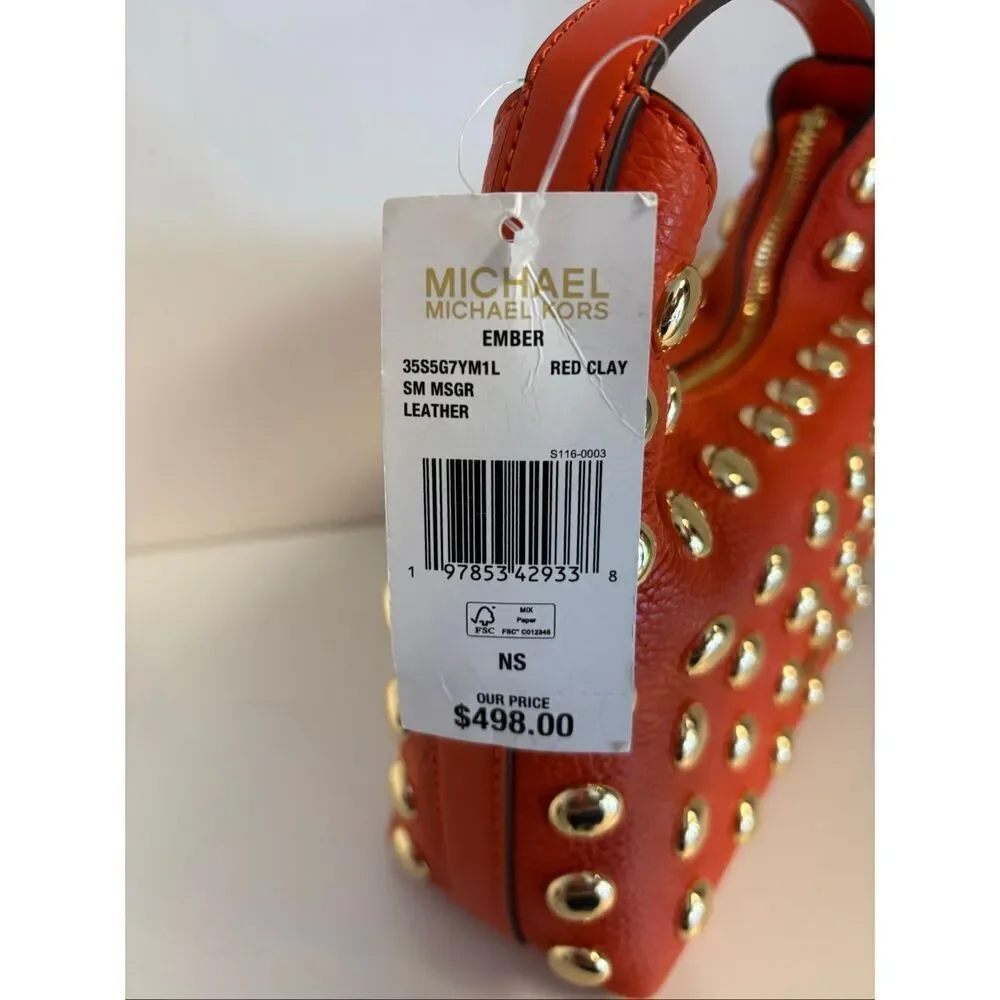 Michael Kors Ember Small Peppled Leather Embellished Messenger Bag